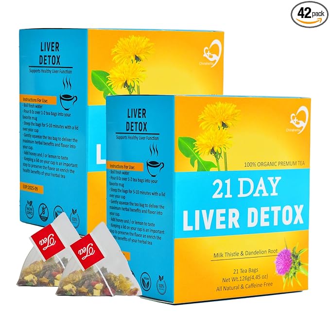 Aromlife Milk Thistle Liver Tea 42 Teabags Dandelion Wolfberry Chrysanthemum Tea Caffeine-Free Natural Liver Teas with Milk Thistle &amp Dandelion Root