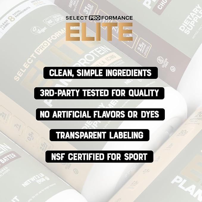 Select Proformance Elite Vegan Protein Powder - 16g of Protein per Scoop Plant Based Dairy Free Gluten Free Clean Ingredients - Chocolate Brownie Batter 2lb Tub (40 Servings)