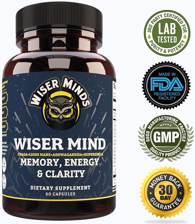 Wiser Mind Nootropic | Memory Focus Mental Clarity Supplement | Lions Mane Ashwagandha