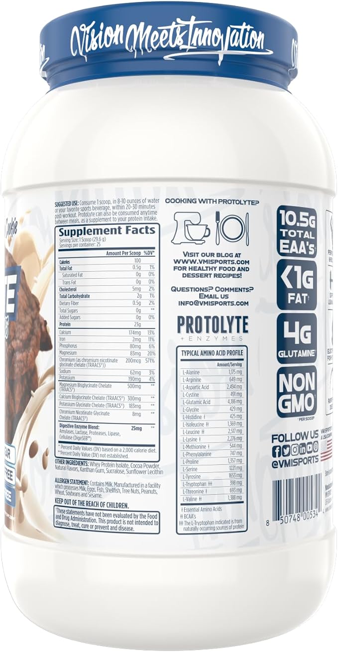 VMI Sports | ProtoLyte Whey Isolate Protein Powder | Low Calorie Whey for Weight Loss and Muscle Gain | Digestive Enzymes | Non-GMO (1.6 lb Chocolate Fudge Cookie)