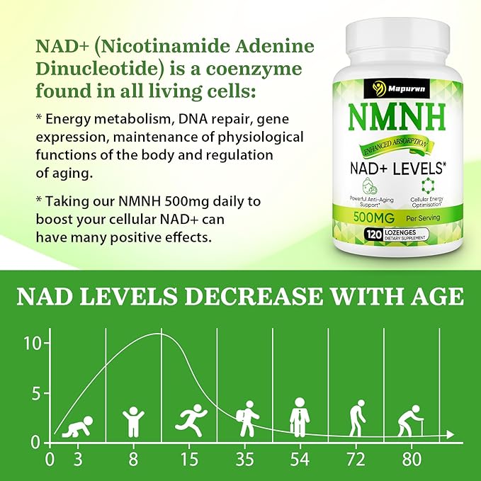 NMNH (Dihydronicotinamide Mononucleotide) NMN Supplement Alternative 500mg per Serving NAD NMNH Supplements for Women to Boost NAD+ Levels As We Age Anti Aging Energy Focus Non-GMO 240 Count