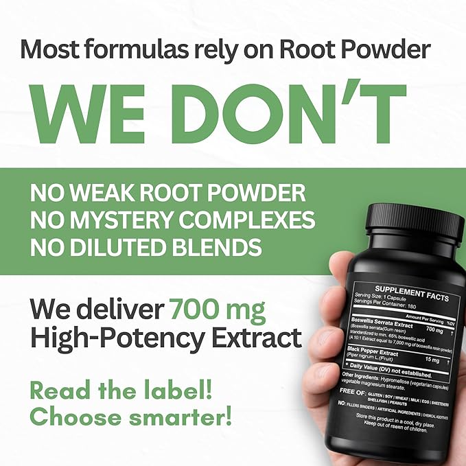 HCL HERBAL CODE LABS Boswellia Serrata Extract Capsules 65% Boswellic Acid 700mg Equal to 7000mg Resin Powder Extra Strength &amp Superior Absorption 6 Month Supply 180 Vegan Capsules Non-GMO