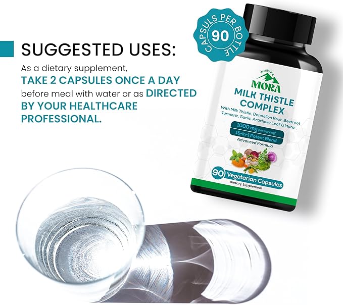 Well Being Mora Milk Thistle Complex I 15-in-1 Potent Blend Advance Formula with Beetroot Turmeric &amp Garlic I Supports Digestion Detox &amp Overall Vitality I 90 Vegan Supplement for Men &amp