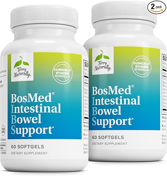Terry Naturally BosMed Intestinal Bowel Support - Digestive &amp Intestinal Support Supplement - Bowel Health Supplement - Gut Health Support with Coriander Fennel Carraway &amp Peppermint - 60 So