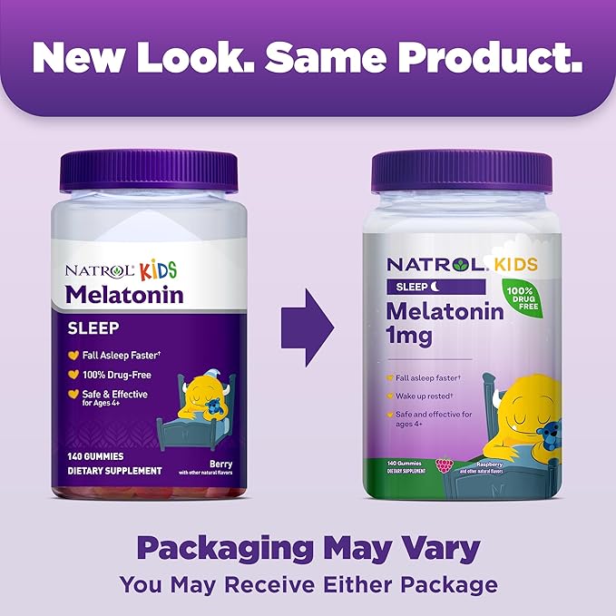 Natrol Kids Melatonin 1mg 140 Berry Gummies Melatonin 10mg 90 Strawberry Gummies Sleep Aid