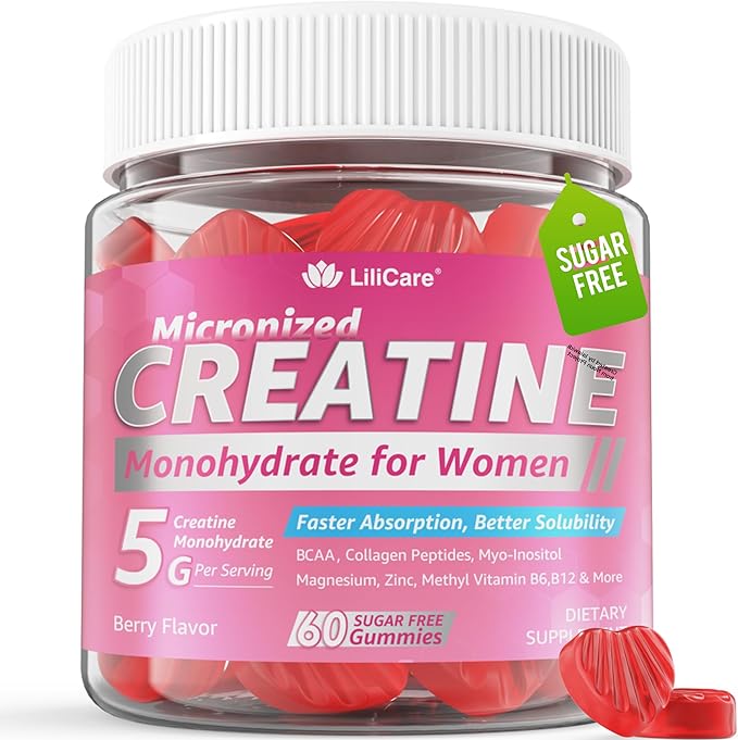 Creatine for Women Gummies Micronized Creatine Monohydrate + Myo-Inositol Collagen Peptides BCAAs Hyaluronic Acid Vitamin B6 B12 Zinc for Enërgy Föcus Hörmonal Balance Sugar Free 60 Counts
