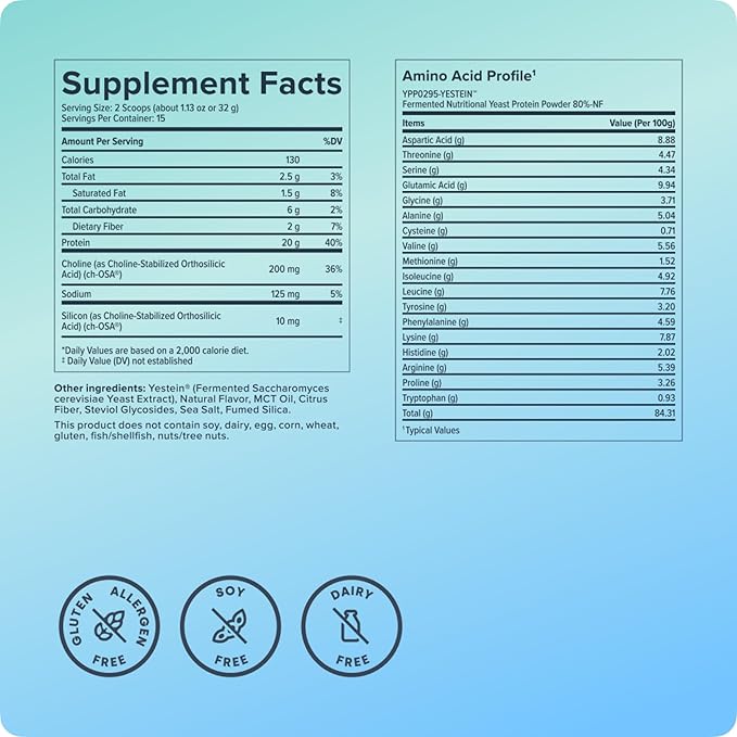 Biosil Daily Beauty Protein Chocolate - 17 oz - Vegan Protein + Collagen Powder for Strength Recovery Skin Hair Nails &amp Joints - Patented ch-OSA Generates Natural Production - 15 Servings