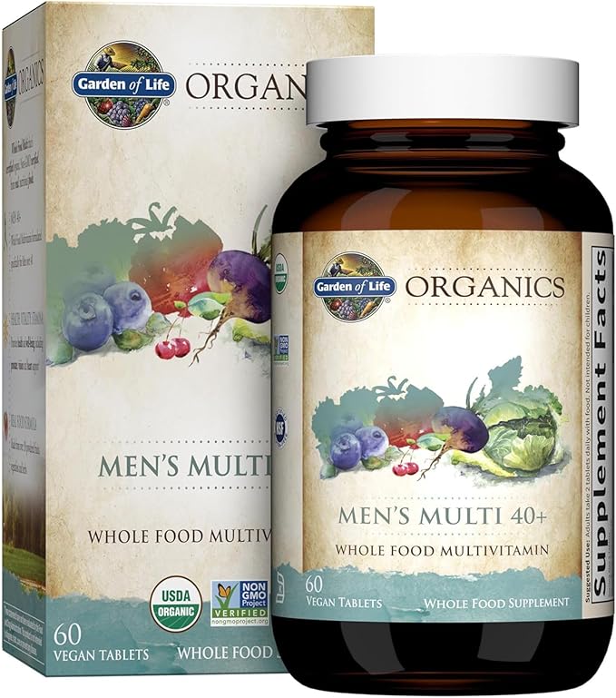 Garden of Life Organics Whole Food Multivitamin for Men 40+ 60 Tablets Vegan Mens Multi for Health Well-Being Certified Organic Whole Food Vitamins Minerals for Men Over 40 Mens Vitamins