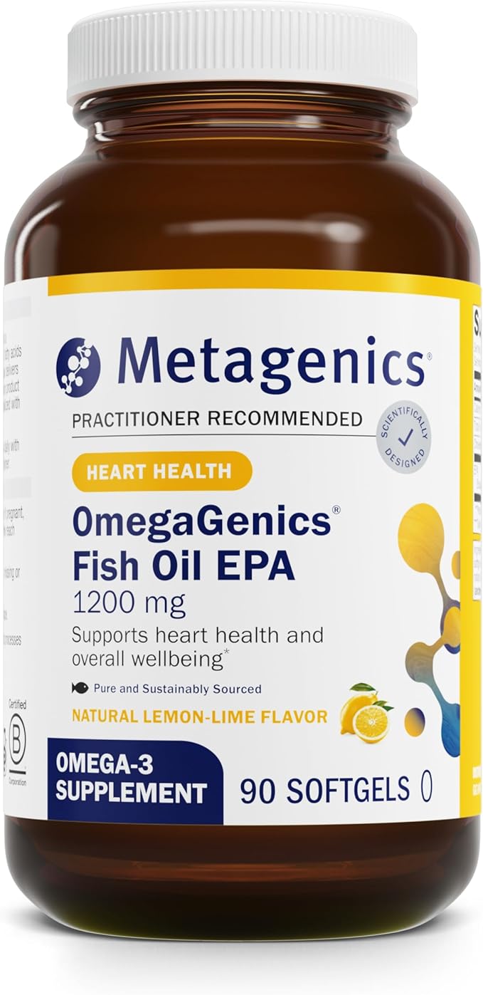 Metagenics OmegaGenics Fish Oil EPA 1200 - High Potency Omega-3 Supplement - Supports Heart Brain &amp Immune Health* - Sustainably Sourced Burpless Formula - Non-GMO Gluten-Free - 90 Softgels