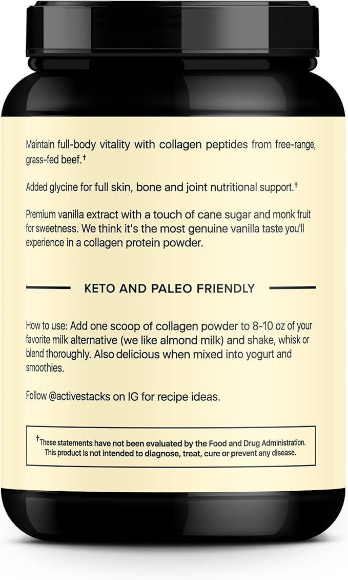 Collagen Peptides Protein Powder Vanilla - Supports Healthy Hair Skin Bones and Joints for Men and Women - Easy-to-Mix Type 1 &amp 3 Hydrolyzed Collagen from Grass-Fed Beef 2 Pound