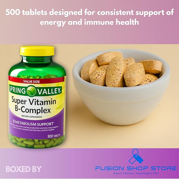 Super Vitamin B Complex- Tablets 500 Count Blend of B6 B12 C Boxed by Fusion Shop Store