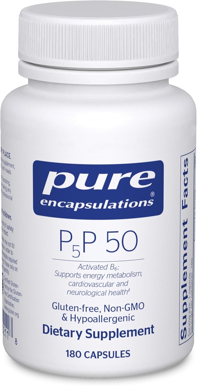 Pure Encapsulations P5P 50 - Active Vitamin B6 - Supports Energy Metabolism &amp Brain Health* - Gluten Free &amp Non-GMO - 180 Capsules