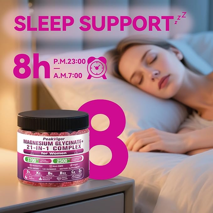 21 in 1 Magnesium Glycinate Gummy for Women with D3 K2 B6 B12 L-Theanine &amp Ashwagandha 2500mg Magnesium Complex Sleep Support Vegan Non-GMOThird-Party Tested (60-Day Supply)