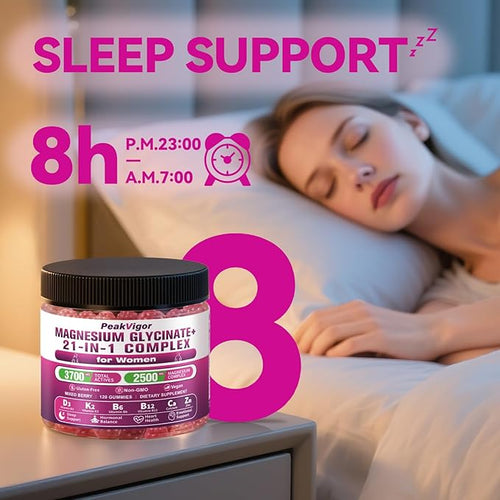 21 in 1 Magnesium Glycinate Gummy for Women with D3 K2 B6 B12 L-Theanine &amp Ashwagandha 2500mg Magnesium Complex Sleep Support Vegan Non-GMOThird-Party Tested (60-Day Supply)