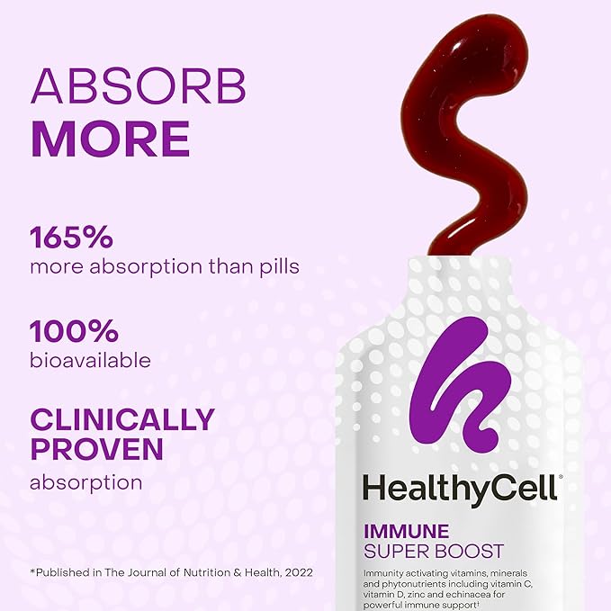 Healthycell Immune Super Boost Daily Liquid Supplement - Immune Support Supplement for Adults with Echinacea Elderberry Vitamin C Vitamin D Calcium &amp Zinc - 14 Gel Packs