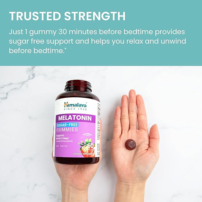 Himalaya Melatonin Sugar-Free Gummies Supports Restful Sleep Vegan Gluten-Free 3 mg Melatonin 60 Gummies