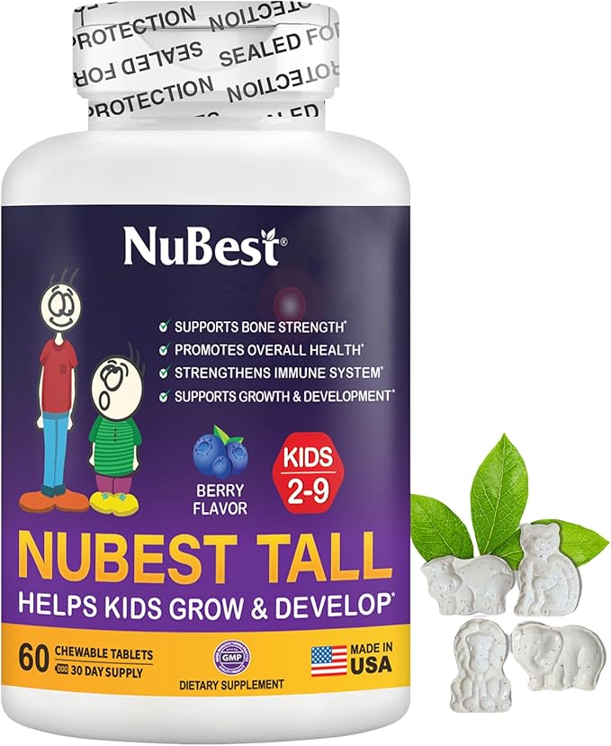 NuBest Bundle Tall 10+ 60 Capsules Tall Kids 60 Chewable Tablets | Height Growth Support for Kids &amp Teens | Calcium Vitamins D3 K2 Collagen &amp Herbs