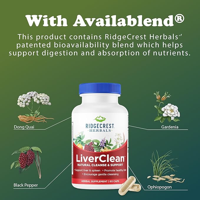Ridgecrest Herbals LiverClean Herbal Liver Support Supplement Blessed Thistle Dandelion Detox Cleanse Support Healthy Bile (60 Caps 30 Serv)