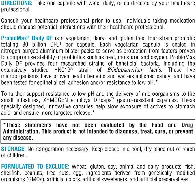 XYMOGEN ProbioMax Daily 30B - Probiotics for Digestive Health Support - Lactobacillus Acidophilus &amp Bifidobacterium Lactis HN019 - Vegetarian Gluten-Free &amp Non-GMO - 60 Capsules