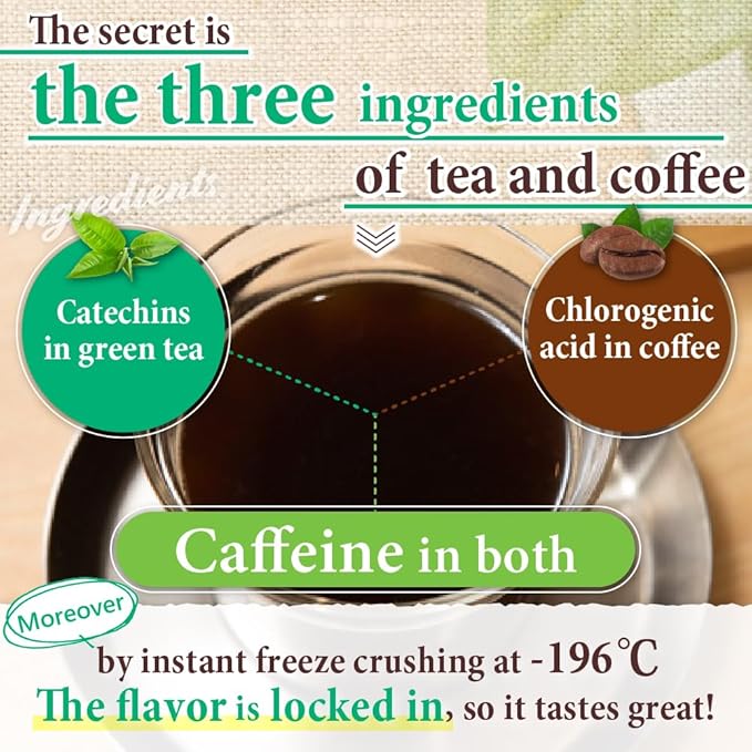 FINE JAPAN Green Tea and Coffee Blend Powder/Catechins and Chlorogenic Acid/Made in Japan/ 30 Sticks (45g)