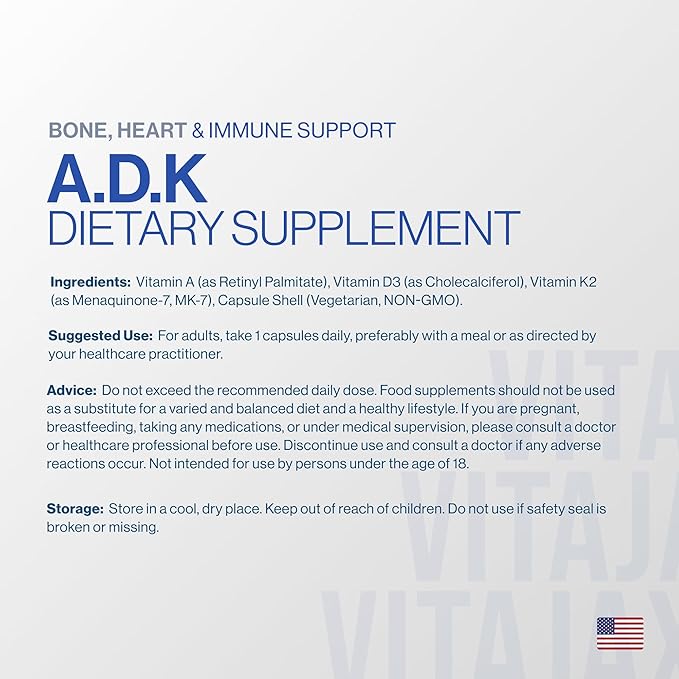 ADK - Vitamin ADK Supplement 180 Capsules - High Potency Vitamin A D3(5000 IU) K2 as MK-7 for Bone Heart &amp Calcium Absorption – Non-GMO Gluten Free (6 Month Supply) 2 Pack