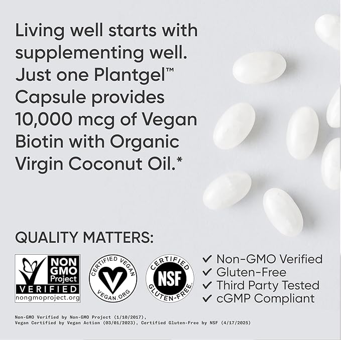 Sports Research® Hair Essentials Pack - Vanilla Collagen Powder Protein Supplement (40 Servings) and Biotin (Vitamin B7) 10000mcg with Organic Coconut Oil (120 Softgels)