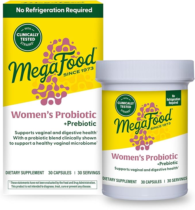 MegaFood Womens Probiotic + Prebiotic - Gluten-Free Prebiotics and Probiotics for Women Supports Digestive Health &amp Regularity Vaginal Probiotics for Healthy pH Levels Vegetarian - 30 Capsules