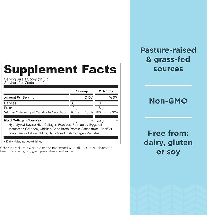 Ancient Nutrition Multi Collagen Protein Powder Chocolate 40 Servings + Bone Broth Protein Powder Chocolate 40 Servings