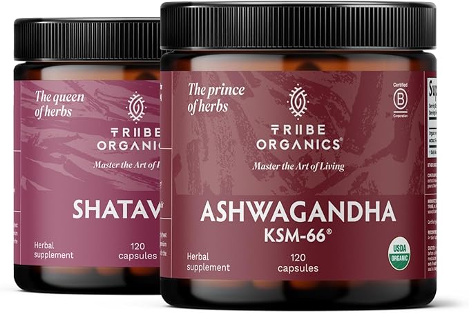 TRIBE ORGANICS Hormonal Wellness Duo - Ashwagandha &amp Shatavari Capsules - Supports Women’s Wellness and Balance
