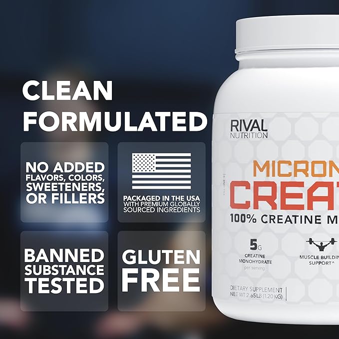 RIVAL NUTRITION Micronized Creatine I 100% Creatine Monohydrate Powder I 240 Servings I 5g Per Serving I Supports Muscle Performance Lean Mass and Cognitive Function | Unflavored I for Men &amp Wom