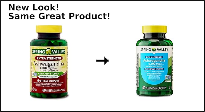 H4U Spring Valley Extra Strength Ashwagandha Supplement 1300 mg per Serving 60 Vegetarian Capsules (Capsule - Unflavored)