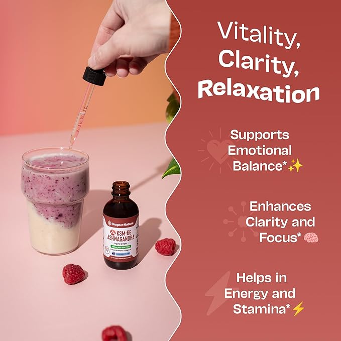 Drops Of Nature KSM-66 Ashwagandha Liquid Drops (Mixed Berry 60ml) &amp Magnesium Glycinate &amp Ashwagandha Drops (Mixed Berry 60mL) – Vegan Fast-Absorbing – Daily Support for Clarity Calm &amp