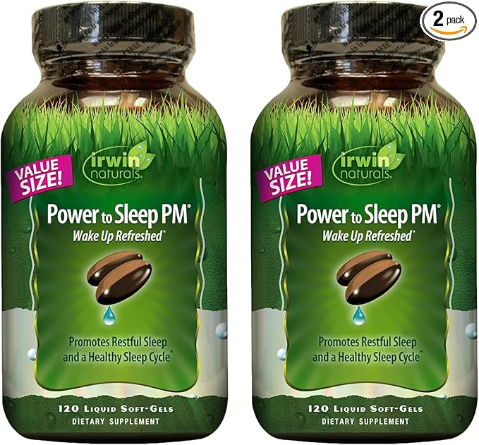 Irwin Naturals Power to Sleep PM – Natural Sleep Aid with Melatonin Ashwagandha Valerian GABA &amp L-Theanine – Promotes Relaxation Restful Sleep &amp Healthy Sleep Cycle – 120 Liquid Soft-Gels