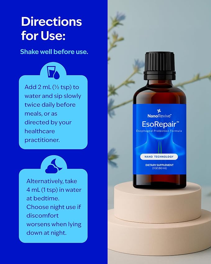 EsoRepair Nano Esophageal &amp Stomach Health Supplements for Men &amp Women - Digestive Comfort - Slippery Elm Bark Zinc L-Carnosine &amp Aloe Vera Extract - Non-GMO &amp Dairy Free