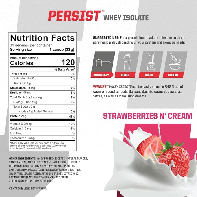 Undefined Nutrition Persist Whey Isolate by Brian Shaw - 24g Protein 30 Servings – Supports Recovery Strength &amp Performance - Gluten Free Fast Absorbing (2.18lbs Strawberries N' Cream)