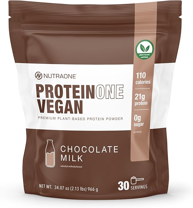 NutraOne ProteinOne Vegan Plant-Based Protein Powder Vegan Protein Powder Dairy-Free Pea and Rice Protein (Chocolate Milk)