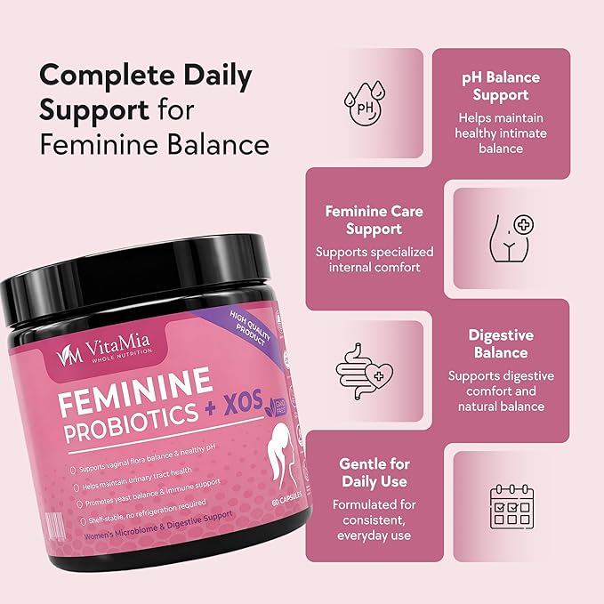 VitaMia Female Probiotics for Women: Probiotics for Women Advanced Feminine Care with 10 Billion CFU Plus XOS Prebiotics for Microbiota Balance and Daily Well-Being