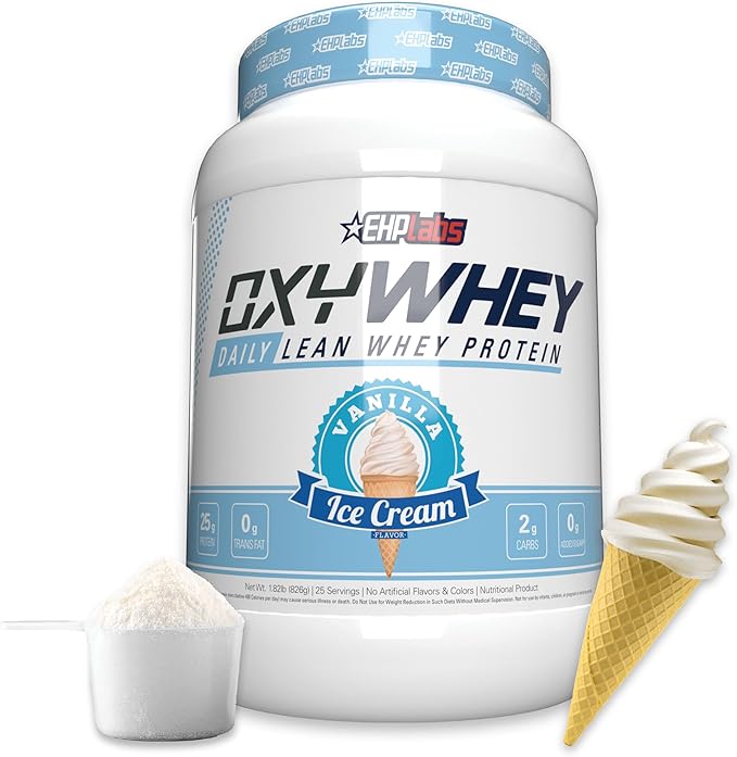 EHP Labs OxyWhey Whey Protein Isolate – 25g High Protein Low Carb Sugar Free Meal Replacement – Lean Whey Powder for Muscle Recovery – Non-GMO Gluten Free – 25 Serves – Vanilla Ice Cream