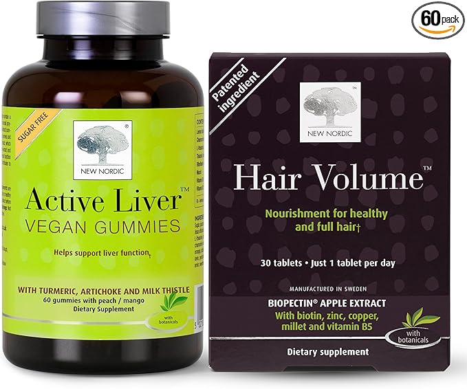 Hair &amp Liver Support Hair Volume Tablets 30ct plus Active Liver Gummies Beauty Boost by New Nordic