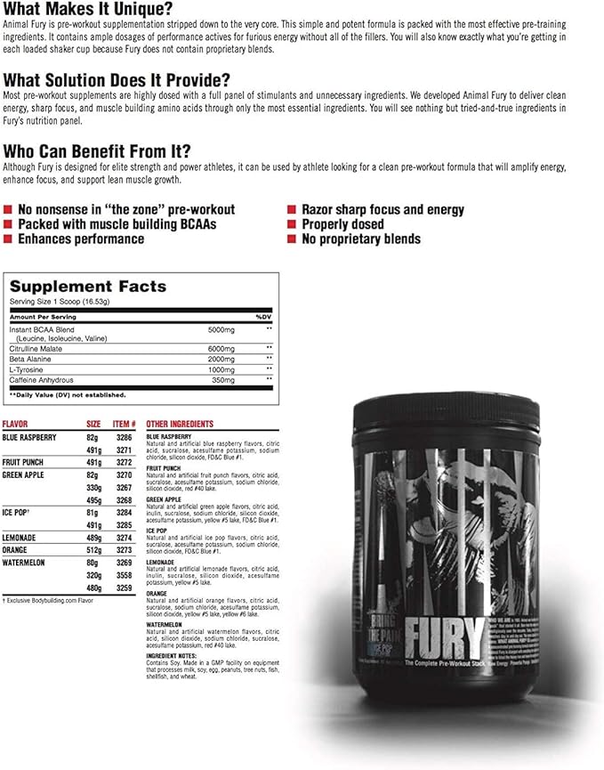 Animal Whey Isolate Whey Protein Powder – Isolate Loaded for Post Workout and Recovery &amp Fury - Pre Workout Powder Supplement for Energy and Focus