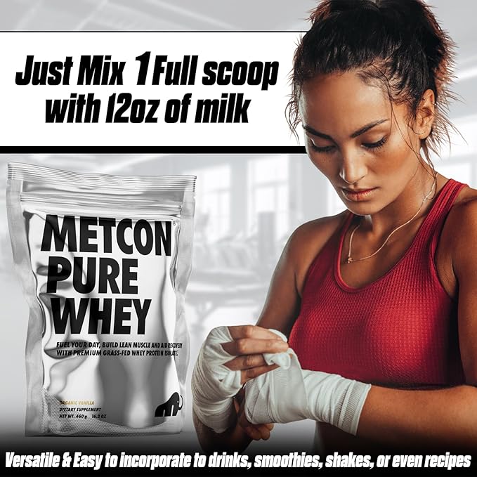 MetCon Whey Protein Isolate - Premium Grass-Fed Whey Protein Isolate Powder with 5 All-Natural Ingredients No Fillers Organic Vanilla Flavor (460g)