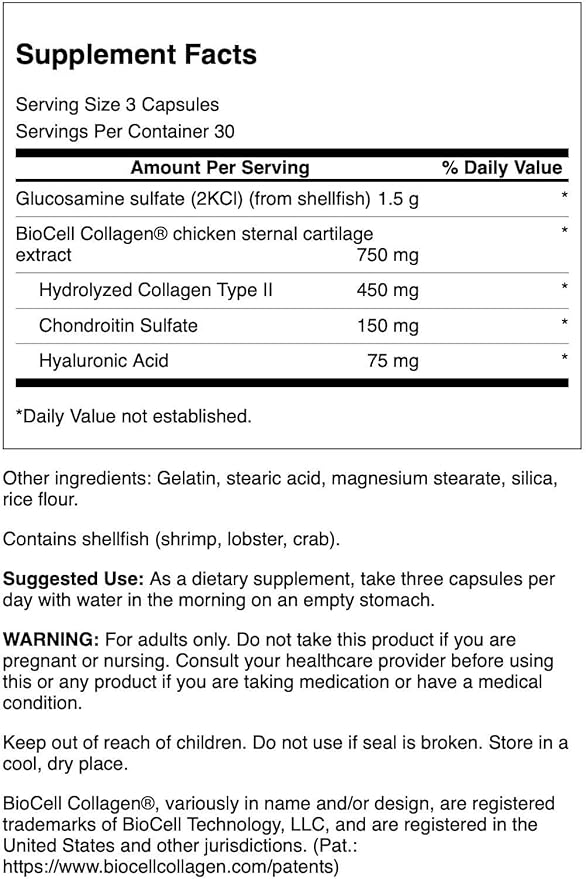 Swanson Glucosamine &amp BioCell Collagen Type II Joint and Skin Health Supplement for Active Adults Seeking Mobility and Skin Elasticity Support (90 Capsules)