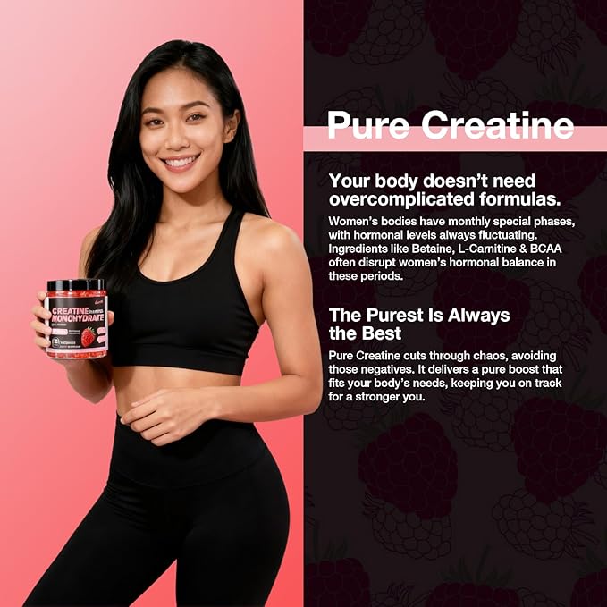Creatine for Women 5000 MG Creatine Gummies Creatine Monohydrate Supplement for Muscle Growth Strength &amp Energy Support Sugar Free Pre Workout Gummies 120 Count Raspberry Flavor