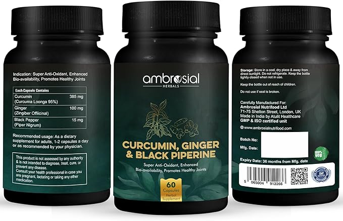 AMBROSIAL Curcumin with Piperine (Black Pepper) &amp Ginger | (Pack of 1-60 Capsules)