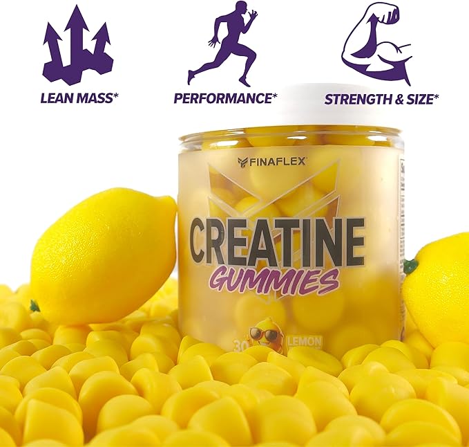 FINAFLEX Creatine Gummies - 120 Gummies - Lemon Burst Flavor - Promotes Muscular Strength Size &amp Performance - 5g of Creatine Monohydrate Per Serving - 30 Servings