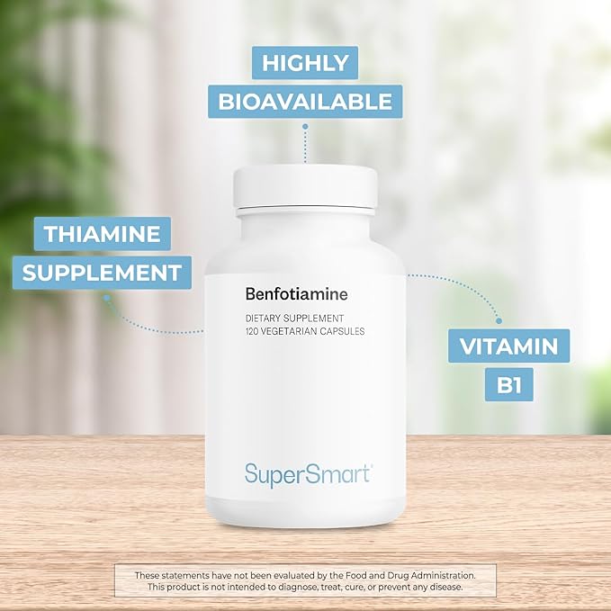 Supersmart - Benfotiamine 320mg per Day (High Potency) - Bioavailable Thiamine - Vitamin B1 Benfotiamine Supplement | Non-GMO &amp Gluten Free - 120 Vegetarian Capsules
