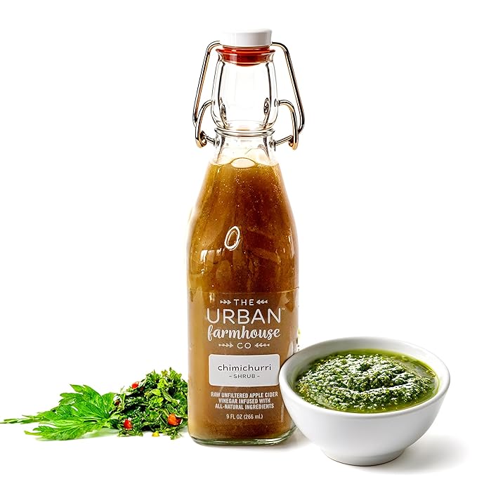 The Urban Farmhouse Co. Organic Vinegar Shrub – Chimichurri 9 oz Bottle – Small Batch Drinking Vinegar with Apple Cider Vinegar Herbs &amp Spices – Cocktail Mixer Gut Health Tonic No Sugar Added