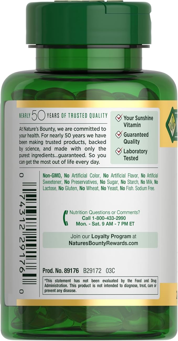 Nature's Bounty Vitamin D3 5000 IU Softgels Rapid Release Immune Support Vitamin D Supplements 240 Ct
