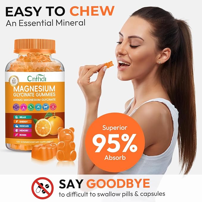 Magnesium Glycinate Gummies High Absorption Magnesium Gummies Calcium Vitamin B6 D3 Sugar Free Chews for Adults &amp Kids Relaxation Stress Relief Night Rest