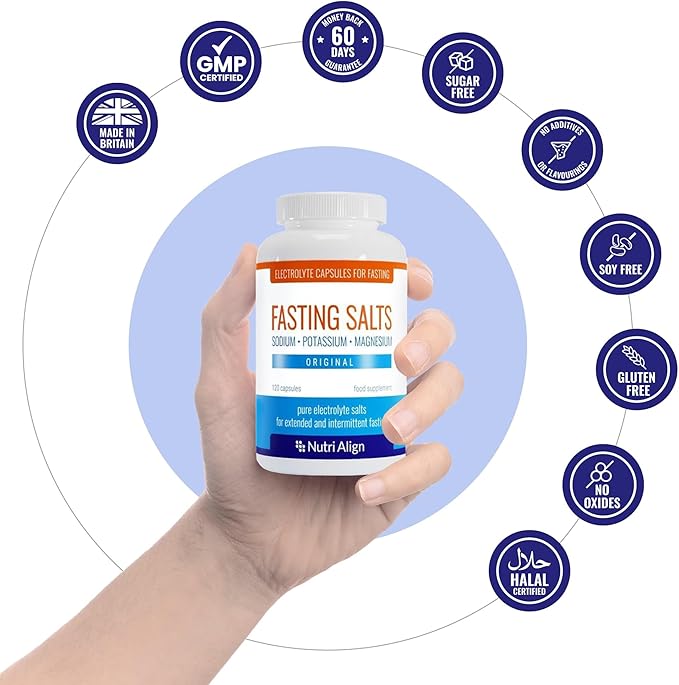 Nutri-Align Fasting Salts Fasting Electrolytes 120 Capsules | Pure Electrolyte Capsules for Extended and Intermittent Fasting | Sodium Potassium Magnesium Electrolytes | Sugar Free &amp Filler Free